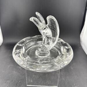 Vintage Cambridge Glass Eagle Ashtray Clear Pressed Glass Art Deco Figurine 1676